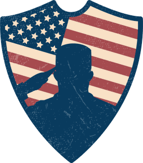 Saluting service member on a United States flag shield